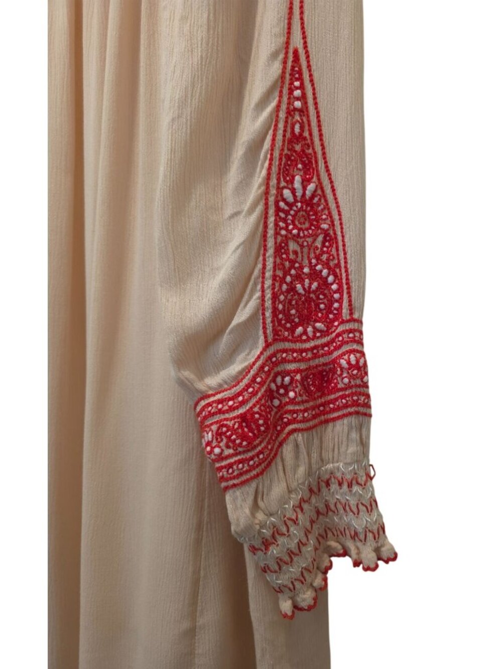 Free People Wind Willow Red Embroidered Ivory Boho Tunic Mini Dress Sz L - Picture 6 of 10